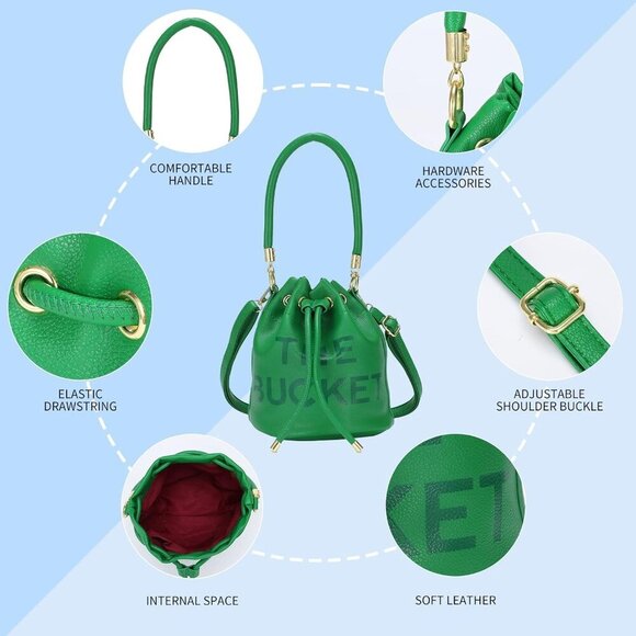 Mini Leather Bucket Bags for Women Drawstring Crossbody Handbags Hobo Bag - Picture 5 of 7